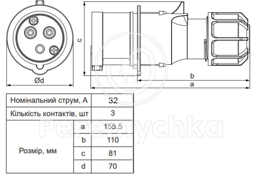 Вилка переносна UCombi 3P 32А IP 44 Vyl_per-ASC-3P(32A) фото